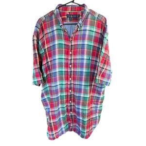 Ralph Lauren Men's Button Up Red Plaid Shirt 2XL Tall Cotton S/S Preppy Prep